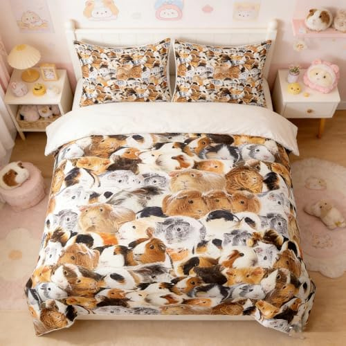 Loussiesd Kids Guinea Pig Duvet Cover Children Cute Cavy Funny Bedding Set Single Size for Boys Girls Toddler Bedroom Decor 3D Lovely Pet Animal Theme Comforter Cover Soft with 1 Pillow Case