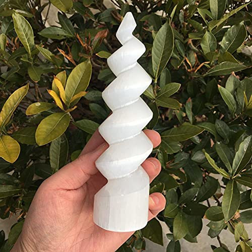 15cm Lampe Sélénite Naturelle Sculpté Sculpté Pyramid Tour Crystal Cristal Baguette Cœur Palm Pierre Wicca Decor Point Blanc-15cm_2pc
