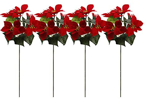 FGYZYP Künstlicher roter Weihnachtsstern, 48,3 cm großer künstlicher Weihnachtsstern, Weihnachtsstern, Weihnachtsdekoration, für den Innen- und Außenbereich, 4 Stück