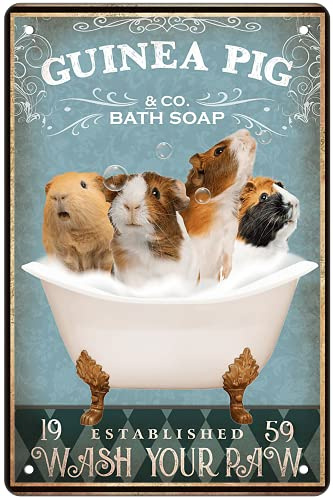 Lustiges Meerschweinchen-Dekor Badezimmer Wanddekoration Schild Badewanne Dekor Meerschweinchen Liebhaber Zubehör Bauernhof Zuhause Wandkunst Poster Retro Bar Poster 20,3 x 30,5 cm