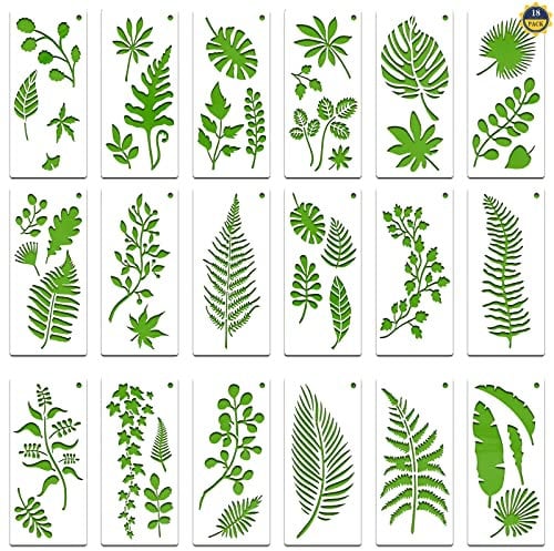 Blatt Malerei Schablone 18 Stücke Blätter Schablone Kunststoff Wand Malen Schablonen Wiederverwendbare Vorlagen Schablonen Blätter Stencil Schablonen für DIY Basteln Dekoration