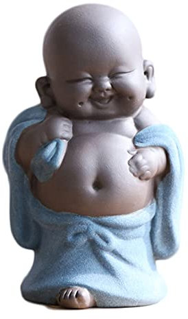 Qikuver Lachender Maitreya Buddha, Keramik-Buddha-Statue, Tee-Skulptur, Kleiner Mönch, Dekoration, Tee-Set für Zuhause, Büro, Auto, Geschenk, Kunsthandwerk und Kunst (Blau)