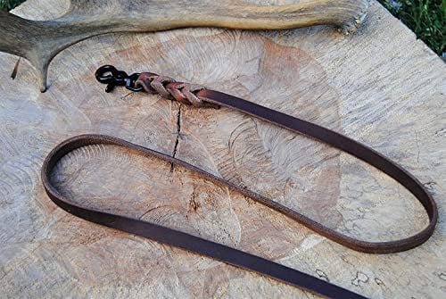 BULLYZEI Lederleine geflochten Antik-Leder 13mm x 5m MIT Schlaufe Scheren-Karabiner Schleppleine Fährtenleine