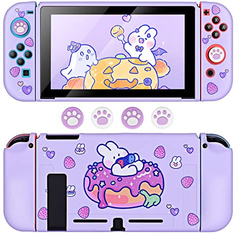 DLseego Schutzhülle Kompatibel mit Nintendo Switch, Andockbare TPU-Abdeckung mit 4 Niedlichen Daumengriffkappen, Zubehör für Kratzfestes und Stoßdämpfendes Design für Switch 2017- Hase
