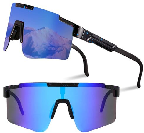 1X Schnelle Brille,Fahrradbrille,Rave Sonnenbrille Herren Damen mit Verstellbarem Bügel,Sportbrille Rennrad Brille Herren,Polarisierte UV400 Schutzbrille Radsportbrille zum Laufen Glof Ski im Freie