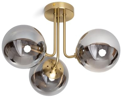 LEDKIA LIGHTING - Deckenleuchte Moonlight Brass | 3 Strahler Metall & Glas | E27 kompatibel | Gleichmäßige Lichtstreuung | Für Wohnzimmer, Schlafzimmer, Küche, Rauchgrau, Glas