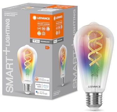 LEDVANCE SMART+ WIFI LED-Lampe, Weißglas, 4,8W, 470lm, Edison-Form mit 64mm Durchmesser & E27-Sockel, regulierbares Farb- & Weißlicht, dimmbar, steuerbar per App oder Sprachsteuerung, gute Lebensdauer