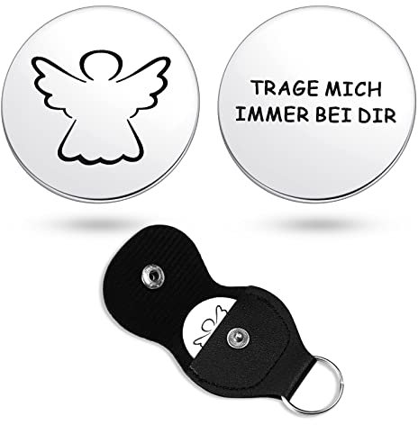 Nuenen Tasche Schutzengel Münze Edelstahl Engel Handschmeichler Geschenke Trage Mich Immer Bei Dir Glücksbringer Geschenk mit Leder Schlüsselanhänger für Viel Glück Freunde Familie Deko Andenken