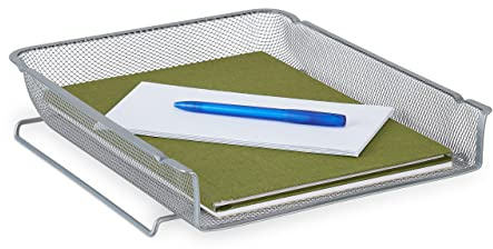 Relaxdays Document, Stackable Letter File, Horizontal A4 Tray, Mesh, H x W x D: 6.5 x 28.5 x 34 cm, Metal, Silver, Steel