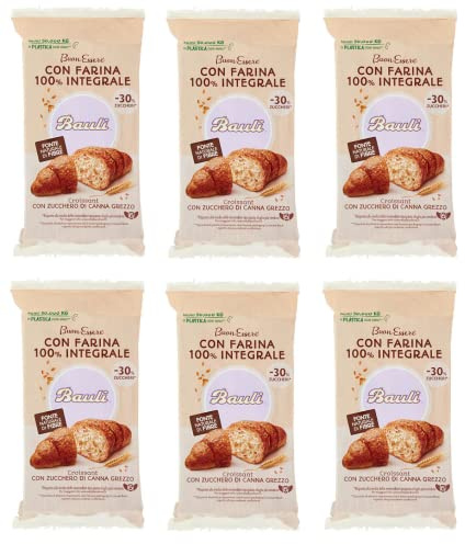6x Bauli Cornetti con Farina Integrale e Zucchero di Canna Grezzo Croissant mit Vollkornmehl und Rohrohrzucker Packung à 222g, Jede Packung enthält 6 Croissants à 37g