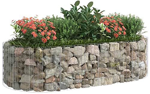 Keketa Aiuola Rialzata a Gabbioni in Ferro Zincato, 200x100x50 cm, Argento, Resistente alle Intemperie, Ideale per Giardino e Patio