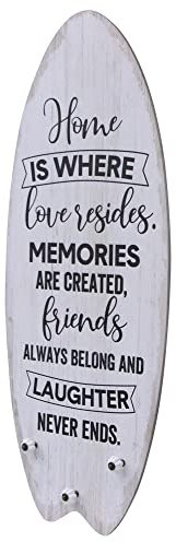 Melko Plankenschild Home 100 cm mit Kleiderhaken Surfboard Wandbild aus Naturholz Surfbrett Design Rustikale Wanddekoration für jeden Raum Maritimes Holzbild