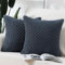 Madizz 2er Set Boho Gestreifte Kissenbezüge Weicher Kord Dekorativer Kissenbezug für Schlafzimmer Sofa Kissenhülle Dunkelblau 40 x 40 cm