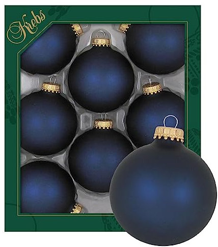Dekohelden24 Lauschaer Christbaumschmuck - 8er Set Kugeln in Uni satinmatt mitternachtsblau, mit Goldkrönchen, Größe Ø ca. 7 cm