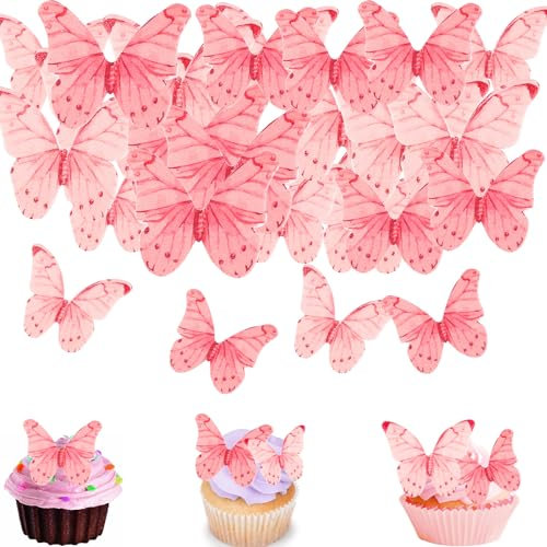 ENLACE Essbare Schmetterlinge Cupcake Topper,40 Stück Tortendeko Schmetterling Essbar,Rosa Schmetterling Torten Deko Essbare,Esspapier Schmetterlinge Kuchen Deko für Geburtstag,Party,Hochzeit