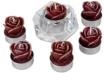 1 Satz mit 6 Teelichter Rose bordeaux/weinrot- Deko für Weihnachten Modell/Farbe sortiert- Lieferung ohne Leuchter