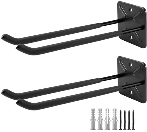 Joyseedi 2 Stück Garagenhaken Schwerlast, Schwarz Wandhaken Schwerlast Lang Universal Garage Storage Groß Doppelhaken Fahrradhalter, Schuppen-Organizer für Gartengeräte, Autoreifen, Gartengeräte