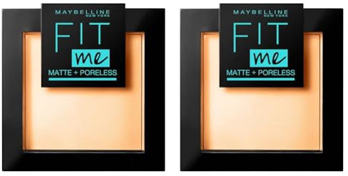 MAYBELLINE New York Puder, Mattierend, porenverfeinernd und langanhaltend, Fit Me Matte plus Poreless, Nr. 250 Sun Beige, 1 x 9 g (Packung mit 2)