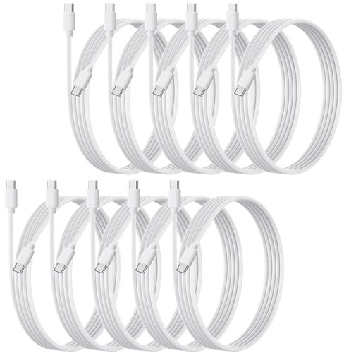 weishan 10-Pack USB C Charger Cable, Multipack PD 48W Fast Charge USB-C to Type C Bulk Charging Cords White, 3.3ft