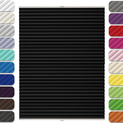 Temporary Blinds Cordless for Windows, 105 x 110 cm Quick and Easy Assembly Vertical Pleated Blinds No Drilling with accessories, for Patio Doors Bedroom, Black