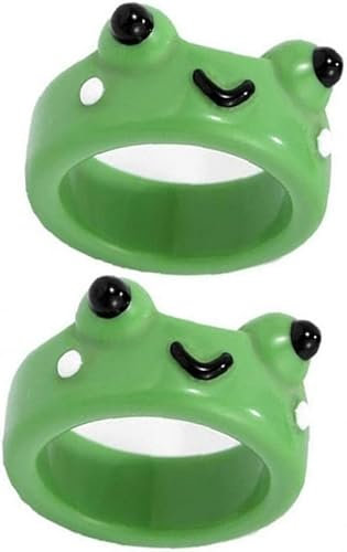 DPWOUM Süßer Frosch-Ring, Kunstharz, 3D-Tierring, lustig, personalisierbar, Schmuck, Geschenk für Geburtstag, Weihnachten, Valentinstag, Geschenk für Frauen, Mädchen, Harz, Damenringe, Frauen, 2