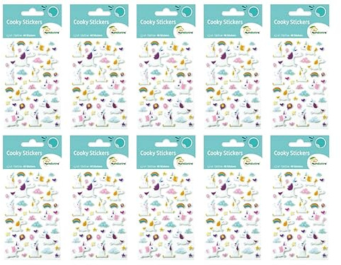 My Mandarine CY063Opack 10 Bogen 3D Stickers Cooky (400 Stickers) Einhorn