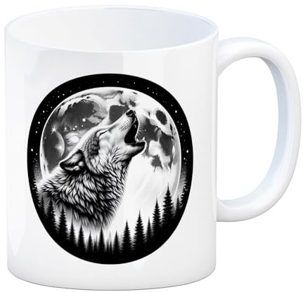 Heulender Wolf im Mondschein Kaffeebecher Heulendes Wildtier bei Vollmond Natur Nacht Motiv Mondlicht Wolf Tasse Tier Kaffeebecher