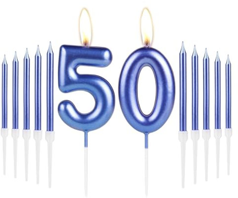 Royal Blue Happy 50th Birthday Candles Set, Number 50 Candle, Birthday Cake Toppers for Girl Boy Women Men, Party Decorations, Wedding Anniversary
