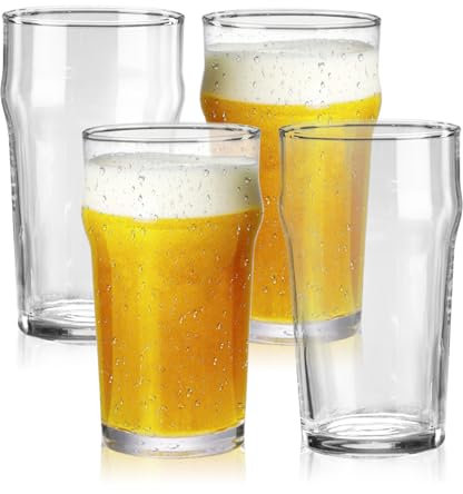 GATWOEST 20 oz Beer Glasses Set of 4- Easy to Stack & Lead-Free Classic British Pint Glasses Large Pub Craft Beer Glass for IPA, Pilsner,Clear Tall Glass Cups Great Beer Gifts for Men-Dishwasher Safe