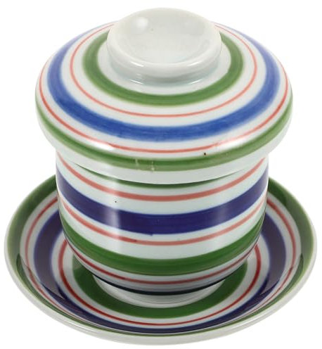 IMIKEYA Coquetier À La De Style Nid D'oiseau Ragoût Avec Couvercle Et Soucoupe Pot À Dessert Pot D'assaisonnement Bol De Service En Céramique Bol À Soupe Bol À Crème Tasse