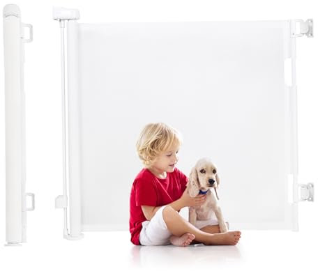 Tiita Treppenschutzgitter Ausziehbar 0-140 cm, Erweiterbar Türschutzgitter für Babys und Haustiere, Kinder Treppenschutzgitter Geeignet für Treppen, Türen, Balkone, Weiß