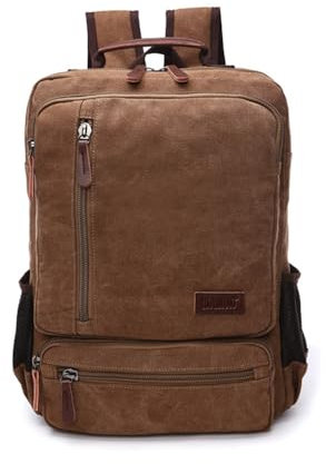 XINYASEE Mochila de viaje para portátil ， Mochila de lona de estilo informal y vintage para portátil,Canvas Daypacks,Mochila a Diario para Viaje Camping Hiking，Bolsa Escolar, (Café)