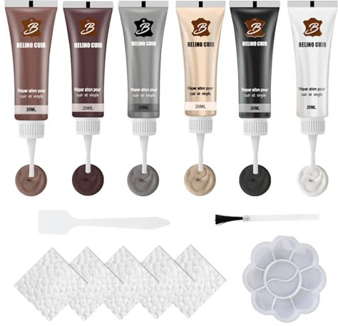 MeYuxg Leder Reparatur Set, 6 Farben Lederreparatur Creme, Kunstleder Reparaturset Fiussigleder Reparatur Set fur Autositze, Sofa, Lederjacke, Gürtel