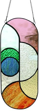 Karhuimoyi Geometrisches Design, Sonnenfänger, Buntglas-Fensterpaneel, schöne Fairshaped Tiffany-Stil, Buntglas-Fenster zum Aufhängen mit Kette (fließende Farbe)