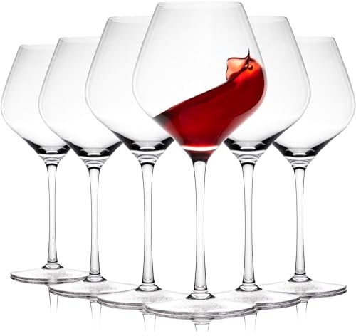 Gusto Nostro Weingläser aus Kristallglas, 6er Weingläser Set, Langer Stiel, Für Rot- und Weißwein, Spülmaschinenfest, Schick, Elegant, Groß und Hoch, für Hochzeiten, Weihnachten, Jubiläen (650 ml)