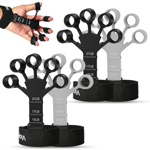 Vicloon Fingertrainer,Finger Extensor Exerciser mit Handgelenkschoner,Fingertrainer Silikon, Verstellbarer Fingerdehner Für Verbessern Sie die Kraft von Fingern und Handgelenken