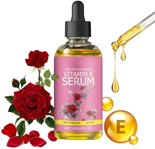Vitamin E Face Serum, Vitamin E oil for Face, Vitamin E Serum with Organic Rose Oil, Vitamin E Serum for Face, Hair & Nail Growth, Reduces Acne Scars, Wrinkles, Anti-Aging, Brighting Skin 60ml
