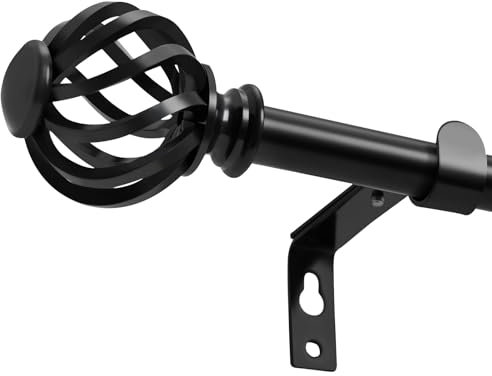 Schwarz Gardinenstange 70-235cm, 16 mm Durchmesser Verstellbare Vorhangstange mit Kappenknäufen und Halterungen für Wohnzimmer, Schlafzimmer oder Küche