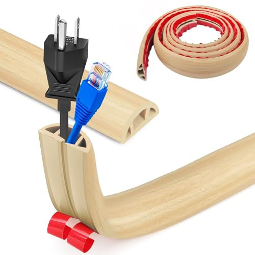 Floor Cord Covers Channel, Floor Cable Cover Protector, 3cm x 2m Heavy Duty Wire Cover, Protect Cables and Prevent Trip Hazards, Suitable for All Power Cords, Home, Warehouse, School(White Oak Grain)