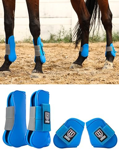 Harrison Howard Pferdespannenstiefel vorne offen/Streichgamaschen für Pferde Schutzstiefel zum Springen Trail Reiten 4er Set Blau XL