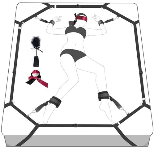 BDSM Bondage-Set für Paare: Extrem stabiles Fesselset mit Bettfesseln, Handschellen, Augenbinde und verstellbaren Bettgurten – 1-Minute-Schnellinstallation für aufregende Spiele
