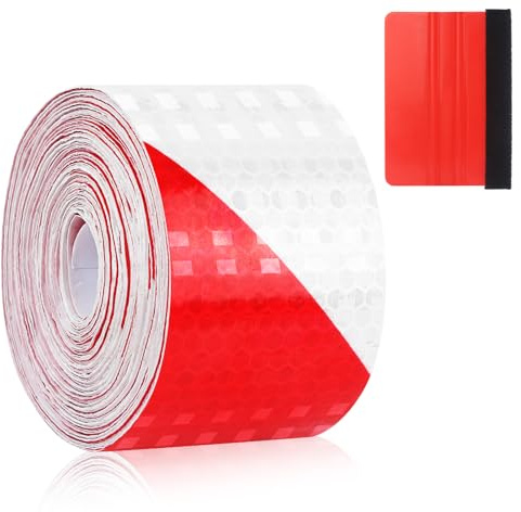 WEFINEST 5 cm x 10 m Reflective Tape Outdoor Waterproof, Red And White Safety Warning Tapes with Scraper, Hi Vis Tape Reflective Sticky Reflective Tape For Bikes, Car, Motorbike, Pram