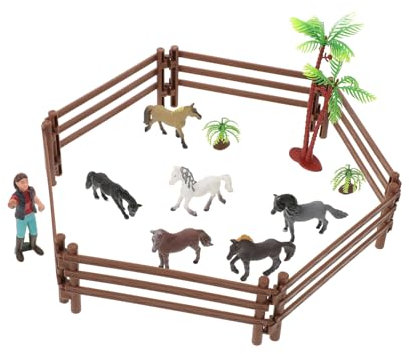 ibasenice Miniatur Pferdestall Spielzeugset für Kinder Kunststoff Realistische Farben mit Zaun und Bäumen Spielfiguren Bauernhof Modell für Lern und Spielzwecke
