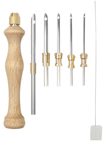 Punch Needle Kit, Aiguille de Poinçon Broderie avec Manche en Bois, 5 Tailles Aiguille à Poinçonner à Broder, Stylo Aiguille à Broder, Outil Aiguille Poinçon pour Point de Croix Broderie Débutant