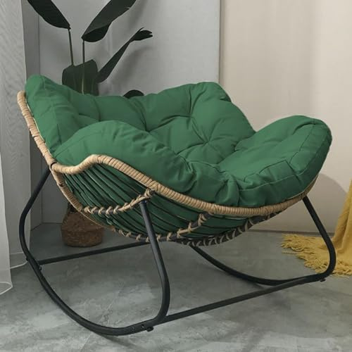 Terrassen-Schaukelstuhl für den Außenbereich, Papasansessel mit Kissen, gepolstert, für den Innenbereich, übergroßer Rattan-Geflechtsstuhl, Ei-Schaukelstuhl, Schaukelstuhl, Metallrahmen, große Stützen