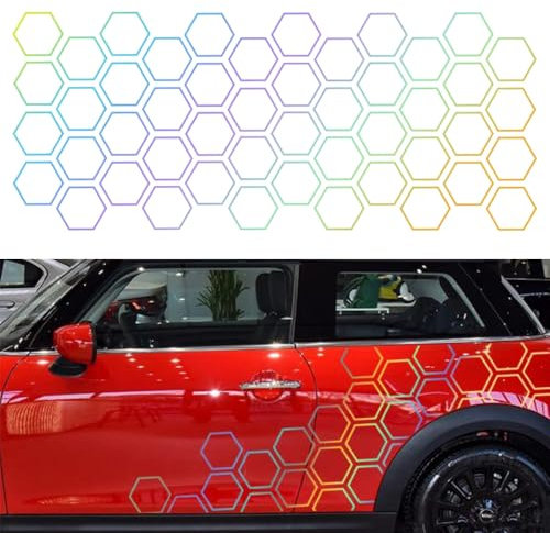 Blueshyhall Autoaufkleber Waben Muster, 48 Stück Aufkleber mit Honeycomb Muster, Car Sticker Tuning Deko Motive Lustig Groß für Auto Motorhauben, Seiten, Kofferraum (Silber Reflektierend, 20cm ID)