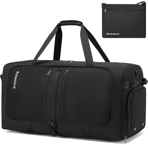 Rsiwotsce Faltbare Reisetasche Groß 90L mit Schuhfach, Handgepäck Tasche (69x32x40cm) wasserdichte Sporttasche für Herren/Damen