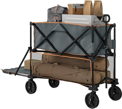 Outsunny Zusammenklappbarer Festivalwagen auf Rädern, 200 kg und 350 l Kapazität, zusammenklappbarer Wagen mit 134 cm Verlängerung, für Camping, Sport, Einkaufen, Garten und Strand, Grau