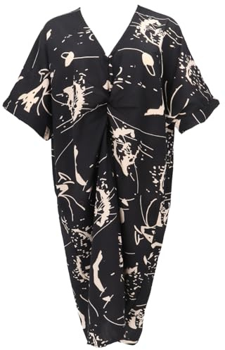 GURU SHOP Oversize Kaftankleid, Plus Size, Damen | Baumwolle, luftiger Schnitt, kurze Ärmel, bequem, lässig, ideal für Sommer, vielseitig kombinierbar.