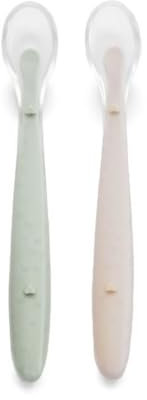 Jané Cucharas de Silicona Bebé, 2 pcs Cuchara Aprendizaje, Punta Silicona Blanda, Libre BPA, Apto Lavavajillas, Color Tropic